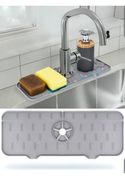 Silikon Musluk Matı Su Geçirmez Lavabo Kenar Damlatmaz Altlık Düzenleyici Mat Gri