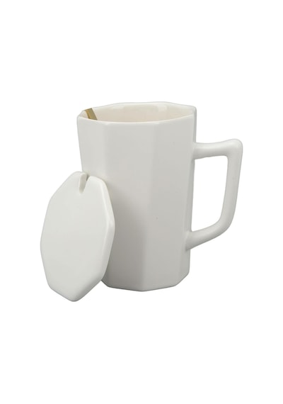 Mermer Tasarımlı Kapaklı Kaşıklı Sıcak Tutan Kupa Bardak Fincan Mug Mini Motivasyon Termos 330 Ml. Beyaz