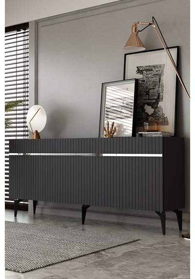 Fontana Lazer Pleksi Desen Konsol Tv Sehpası Çok Amaçlı Dolap 180 Cm Ag Antrasit - Gümüş