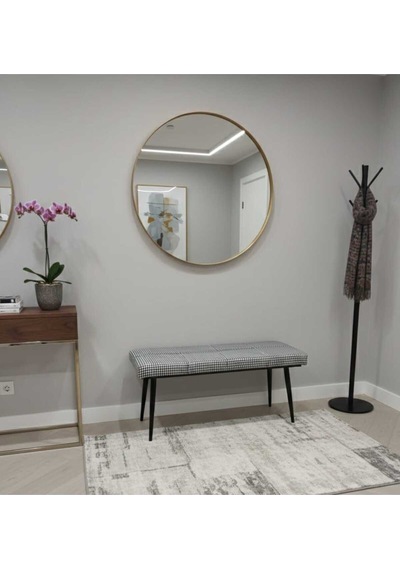 Özcan Metal Kazayağı Kumaş Siyah Metal Ayaklı Metal Kasalı Bench Mutfak Salon Antre Yatak Odası Balkon Puf Bank Çok Renkli