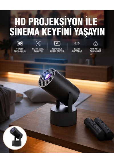 Akıllı Projeksiyon Cihazı Karaoke Mikrofonlu 1080p Android Yeni Nesil Tkndy-bsva4969