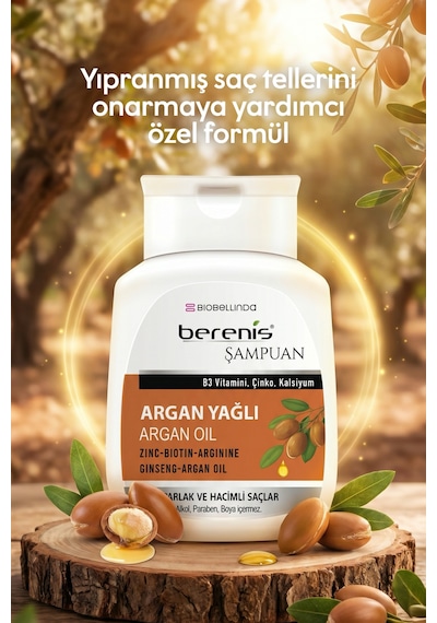 Berenis Argan Yağlı Şampuan Daha Güçlü Saçlar İçin 290 Ml 2'li Set Tüm Saç Tipleri