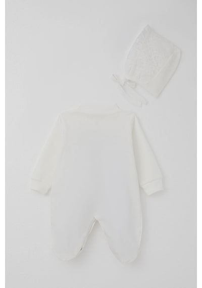 Breeze Kız Bebek Patikli Tulum Dantel Detaylı Çiçek Nakışlı 0-6 Ay, Ekru Ekru