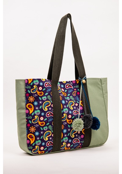 Fabric Craft Bag Omuz Çantası Kadın Duck Kumaş Desenli Büyük Boy Günlük Çanta Fıstık Yeşili