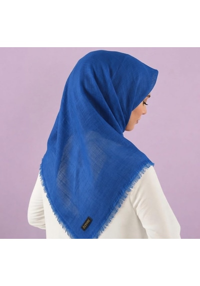 Özense Çift Flamlı Pamuklu İnce Terletmeyen 4 Mevsim Kullanılabilir 100x100 Cm Saks Mavisi Renkli Yazma Eşarp Saks mavi
