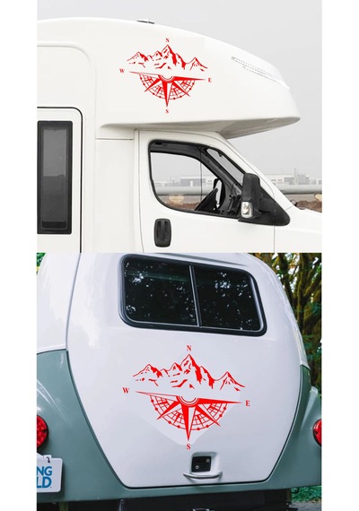 Pusula Ve Dağ Sticker - Araba Oto Motosiklet Karavan Cam Sticker - 00048 40x33 Cm