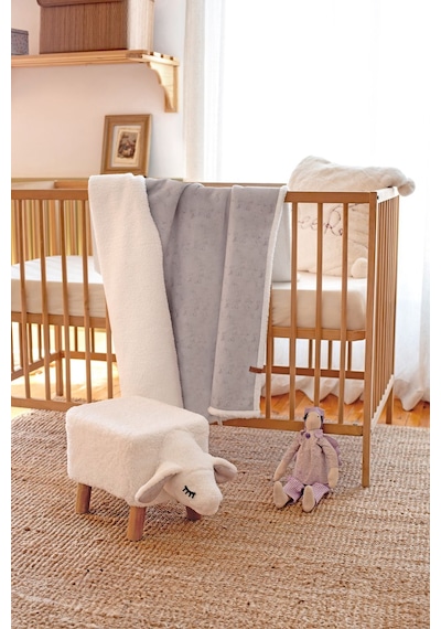 Fluffy Bebek Battaniyesi 80x100 Solid Gri Kundak Puset Çift Taraflı Koyun Tüyü Battaniye 100x80