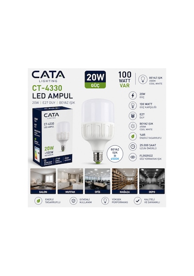 Ct-4330 20w Led Ampul Beyaz Cool White Led Ampul 100 Watt Var Tekli