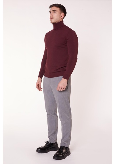 Braccas Erkek Beli Yarım Lastikli Slim Fit Chino Crop Pantolon Koyu Gri Koyu Gri