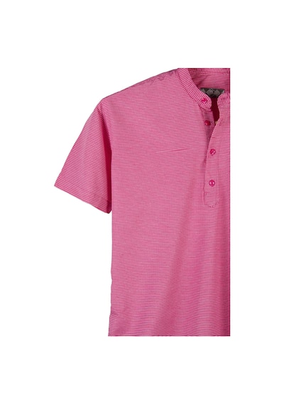 Erkek Koyu Pembe Hakim Yaka Yarım Patlı Ekoseli Kısa Kollu Slim Fit Gömlek Koyu Pembe