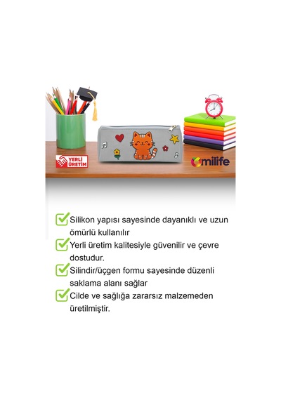 Kedi Tasarımlı PVC Kalem Kutusu – Dayanıklı Silikon Yapı, Çocuklar için Şık ve Pratik Okul Kalemlik