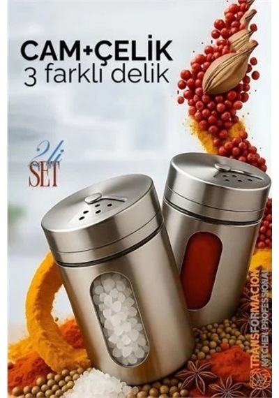 Cam+çelik Tuzluk Biberlik Karabiberlik 3 Farklı Delikli 2 Li Set 721944 Diğer