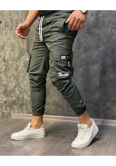 Oliggopol Erkek Haki Yeşil Bel Ve Paçası Lastikli Yandan Cepli Tarz Jogger