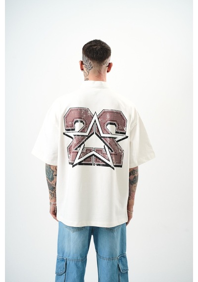 Respire Erkek 22 Baskılı Yarım Fermuarlı Oversize T-shirt Ekru