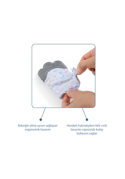 Babyjem Bebek Diş Kaşıyıcı Eldiveni Kelebek Gri
