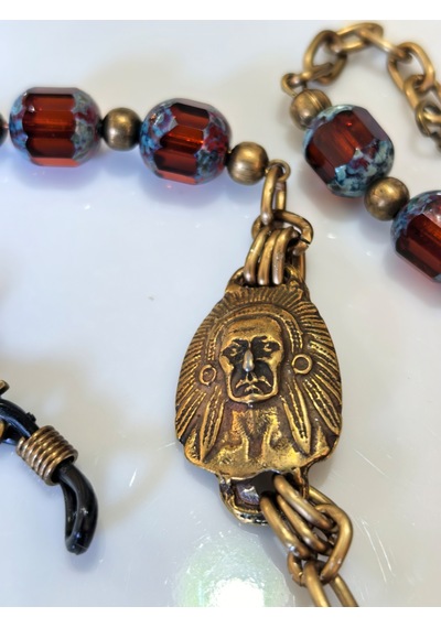 Etnik Figürlü Antik Gold Gözlük Zinciri Kristal Taşlı -thınblack Antik Altın