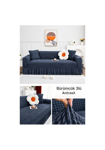 Bürümcük 3 Kişilik Koltuk Örtüsü. Etekli Koltuk Kılıfı. Çekyat Kanepe Örtüsü. 1 Adet Antrasit - 876024568 Antrasit