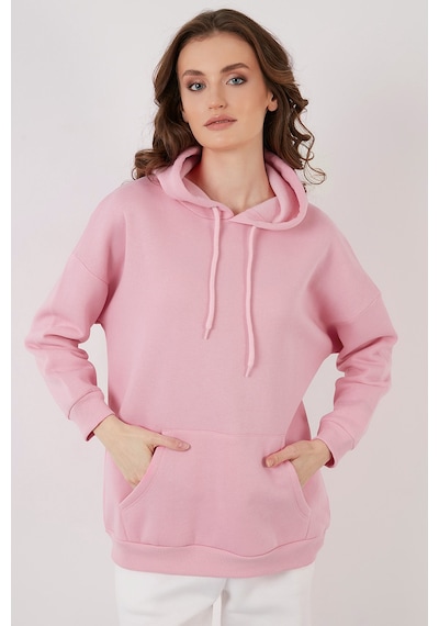 Lela Regular Fit Pamuklu Kapüşonlu Yaka Şardonlu Kışlık Bayan Sweat 5863854 Pembe