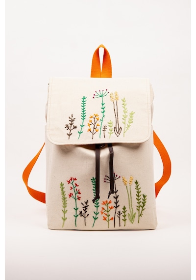 Fabric Craft Bag Sırt Çantas Kanvas Nakışlı Ayarlanabilir Krem Rengi Krem