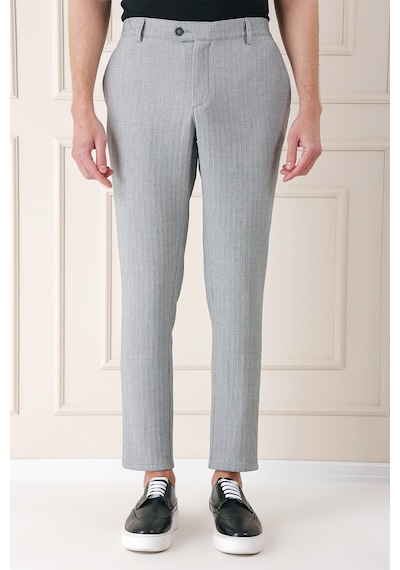 Efor Comfort Fit Beli Lastikli Balıksırtı Dokuma Casual Gri Pantolon P 1155 Gri