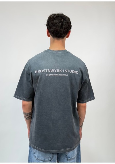Zaee Studio Line Oversize Yıkamalı Tişört Füme