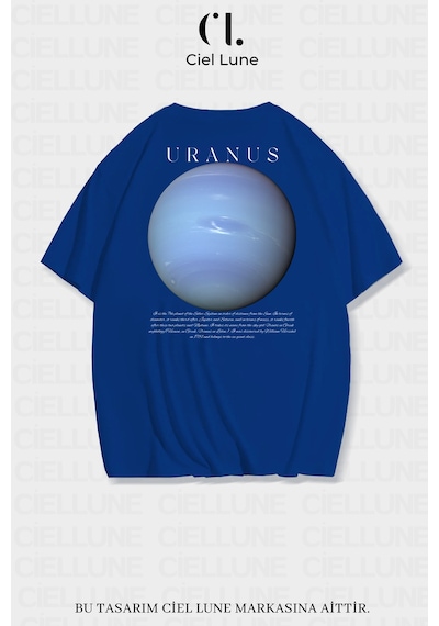 Nevermind Unisex Kadın Erkek Uranüs Baskılı Özel Tasarım Oversize Mavi