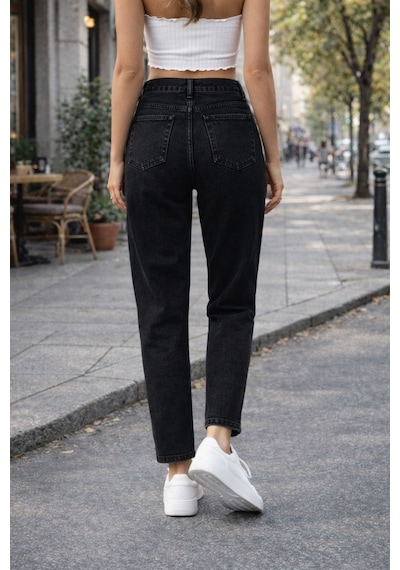Cedy Denim Kadın Yüksek Bel Soho Boyfriend Jean C599 Siyah