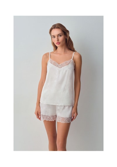 Suwen Bride Dantelli İnce Askılı Pijama Üstü Wsh11110073036 Ekru