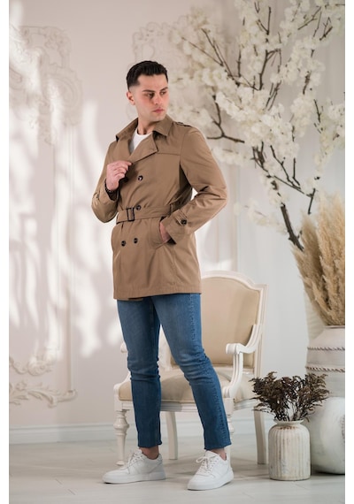 Slim Fit Astarlı Baharlık Kemerli Erkek Trençkot 001