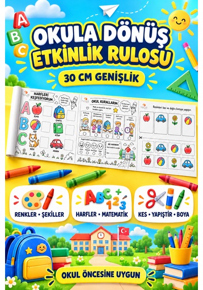 Haydi Dekor Okula Dönüş Boyama Rulosu 30 Cm 4 Metre Okul Öncesi Etkinlik Kağıdı, Eğitici Boyama Rulosu Ve Okula Hazırlık 1 Adet