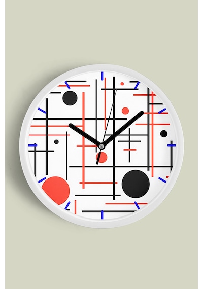 Soyut Geometrik Temalı Modern Duvar Saati - 25cm - Önü Camlı Beyaz Kasa - Sessiz Mekanizma-jh0432 Beyaz