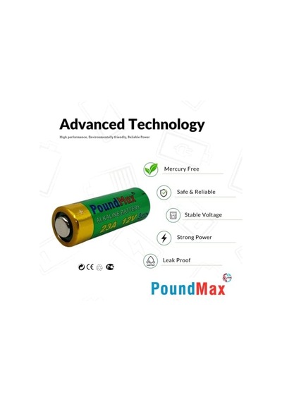 Poundmax Alkalin Güvenlik Pilleri, 23ae/a23/lrv08/mn21, 12 V, 5 Adet