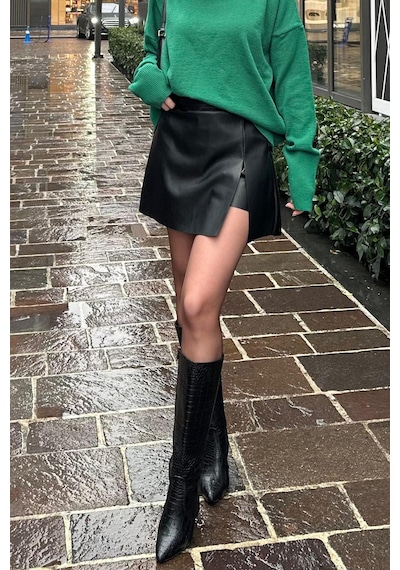 Madmext Siyah Mini Boy Kadın Deri Etek Mg2298 Siyah