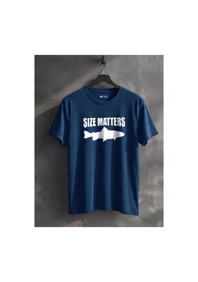 North Whiskers Size Matters Esprili Balık Baskılı %100 Pamuklu Unisex Lacivert Tişört Lacivert - 875040176 Lacivert - 875040176 Lacivert