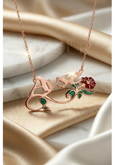 925 Ayar Gümüş İsimli Karanfil Kolye Rose Gold