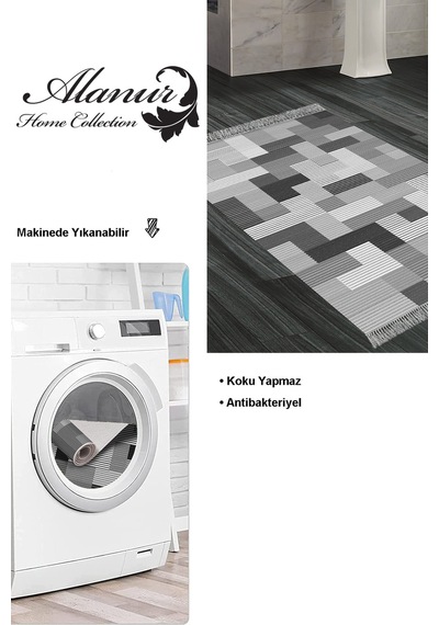 Dekoreko Kaymaz Taban Djt Banyo Halısı Trend Saçaklı Modern Mu113 gri