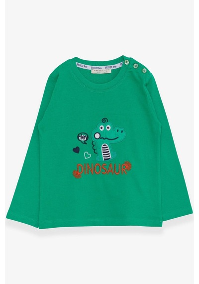 Breeze Erkek Bebek Uzun Kollu Tişört Dinozor Nakışlı 9 Ay-3 Yaş, Yeşil