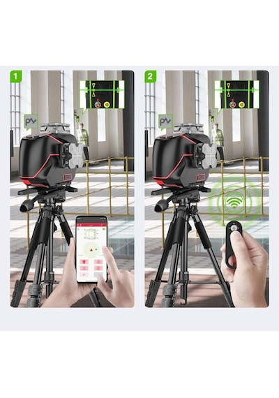 Kobb Kbl36gtp Profesyonel Li-ion Şarjlı 4x360⁰ Lcd Ekran Otomatik Hizalamalı Yeşil Çapraz Çizgi Lazer Distomat + Uzaktan Kumanda + Tripod + Taşıma Çan