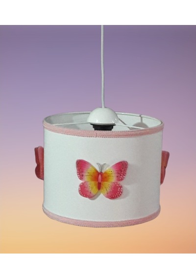 Pembe Kelebekli Beyaz Pvc Kız Çocuk Odası Avizesi