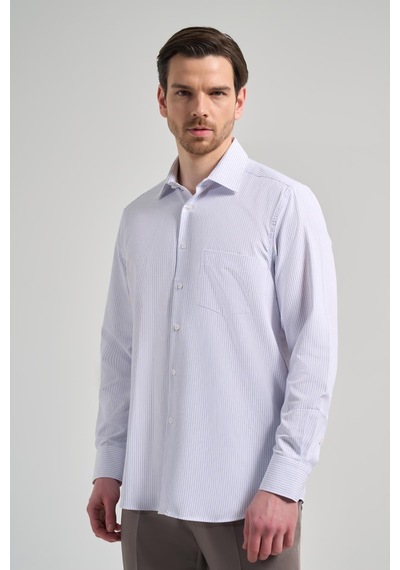 İmza Uzun Kol Çizgili Desen Bez Ayağı Sert Yaka Cepli Pamuklu Classic Comfort Fit Gömlek 1004250172 Mavi İmza Uzun Kol Çizgili Desen Bez Ayağı Sert Yaka Cepli Pamuklu Classic Comfort Fit Gömlek 1004250172 Mavi