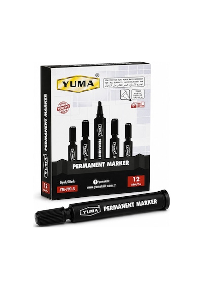 Mavi Permanent Marker Koli Kalemi 12 Li Paket 3 Mm Kesik Uç Siyah