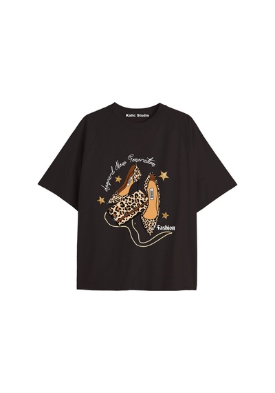 Kalic Studio Y2k Vintage Leopar Baskılı Siyah T-shirt Kod 170 Siyah-170