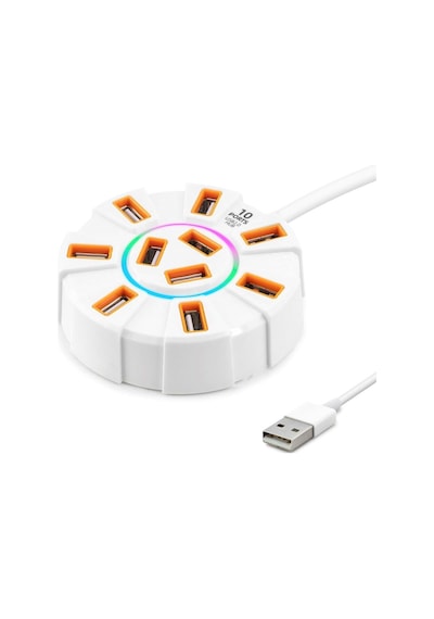 Usb Hub Rgb 10 Port 480 Mbps 1.2 M Beyaz Hdx7034 Evimdeyokyok
