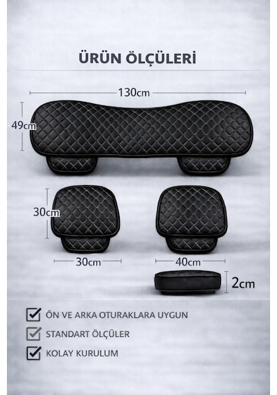 Peugeot Bipper 2008-2017 Uyumlu 3 Parça Deri Oturak Minder Siyah - Beyaz