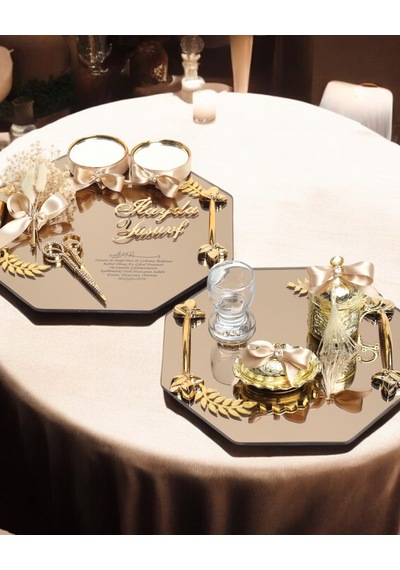 Affinity Sekizgen Gold Söz Nişan Tepsisi Ve Damat Kahvesi Gold Gold