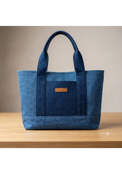 El Yapımı Orijinal Denim Kadın Omuz Çantası Mavi - Lacivert