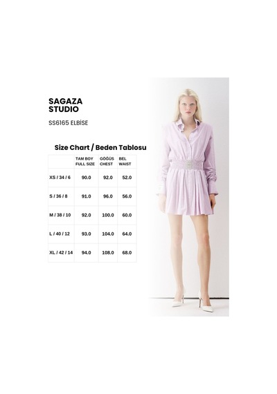 Sagaza Studio Ss6165 Beli Lastikli Mini Gömlek Elbise Pembe