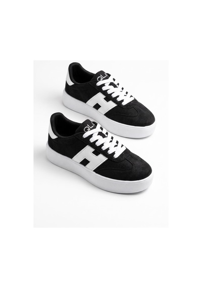 V.S.H Velvet Kadın Yüksek Tabanlı Sneaker Siyah-beyaz Desen Spor Ayakkabı Terra -2517 Siyah Beyaz