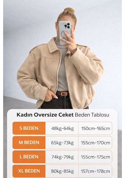 Prifaldi Zr Oversize Bej Süet Bomber Ceket