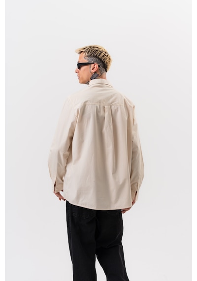 Respire Erkek Nakış Detaylı Poplin Oversize Gömlek Bej